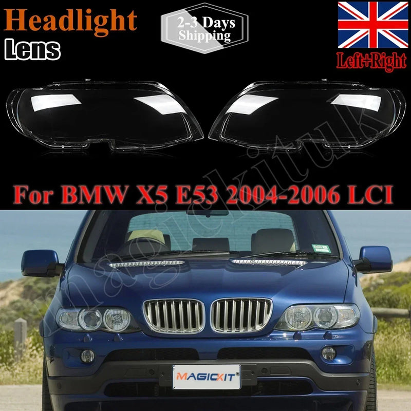 For BMW X5 E53 2000-2007 Car Headlight Clear Lens Cover Replacement Headlamps Transparent Lampshade Lamp Shell Car Accessories