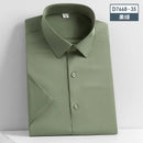 5XL Silk Smooth Formal Dress Quality Social Summer Short Sleeve Men's Shirt Business Slim Fit ice silk Casual White Non iron 4XL