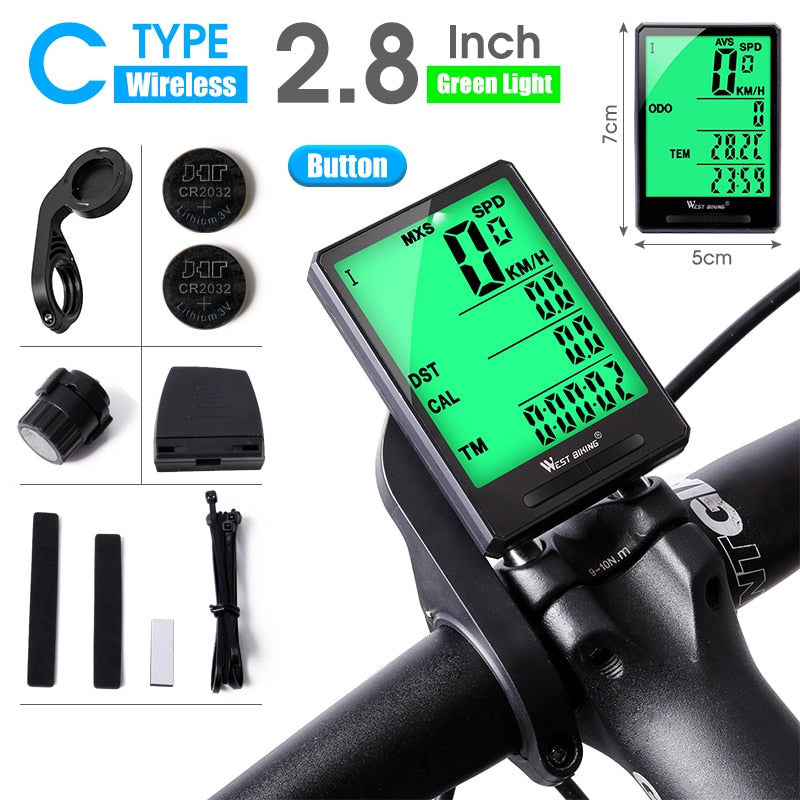 WEST BIKING Wireless Bicycle Computer Backlight Waterproof Cycling Speedometer Mechanical Magnet Speed Sensor Bike Odometer