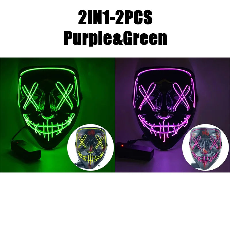 Halloween Masks of Terror Led Face Light Mask Scary Scream Bright Mask for Carnival Halloween Costumes for Men Glow in The Dark