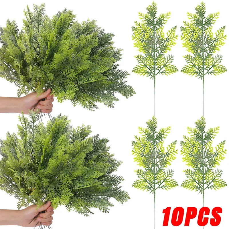 10/1Pcs Artificial Pine Branches Simulation Green Plants DIY Garland Fake Pine Leaves Xmas Tree Ornaments New Year Party Decors