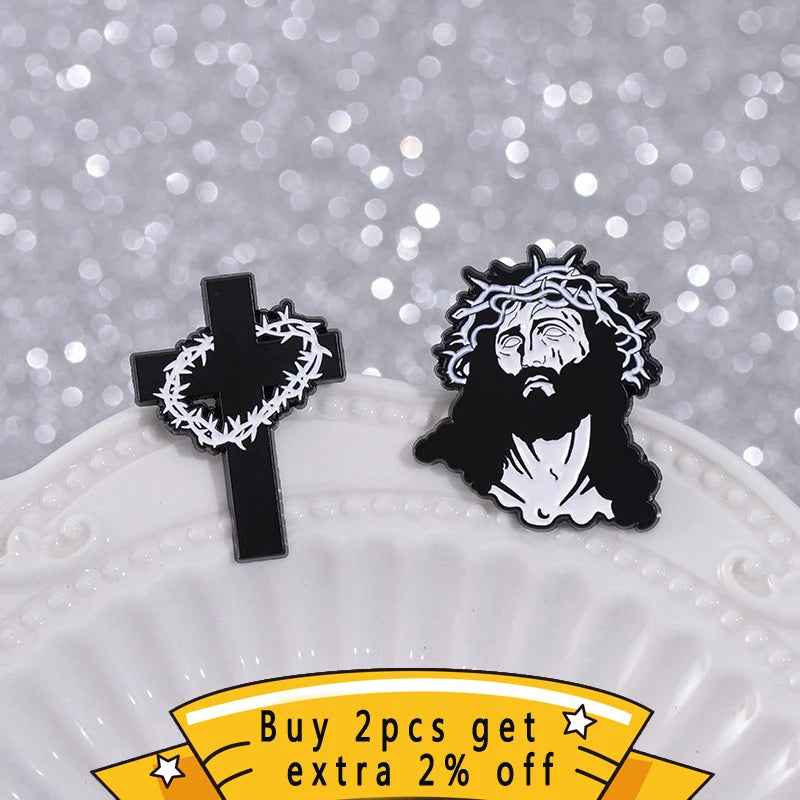 Crown Of Thorns Enamel Pin Custom Jesus Cross Religious Belief Brooches Lapel Badges Christianity Easter Jewelry Gift For Friend