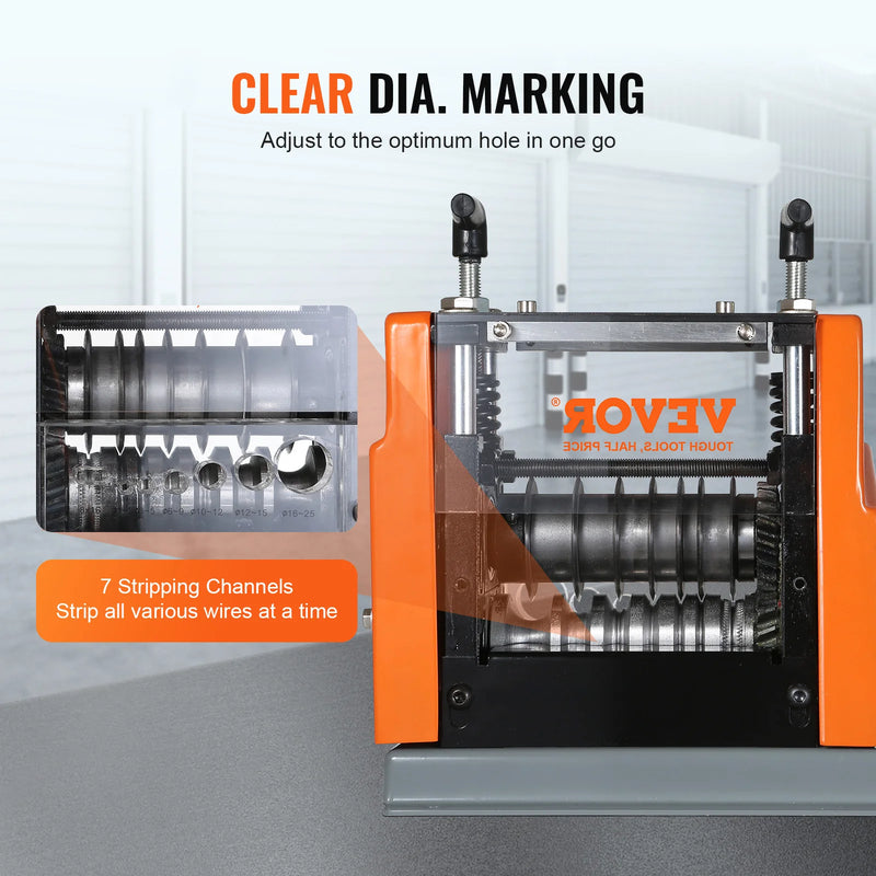 SucceBuy Electric Wire Stripping Machine 60W 1.5-25mm Visible Stripping Depth 6 Round 1 Flat Channels for Scrap Copper Recycling
