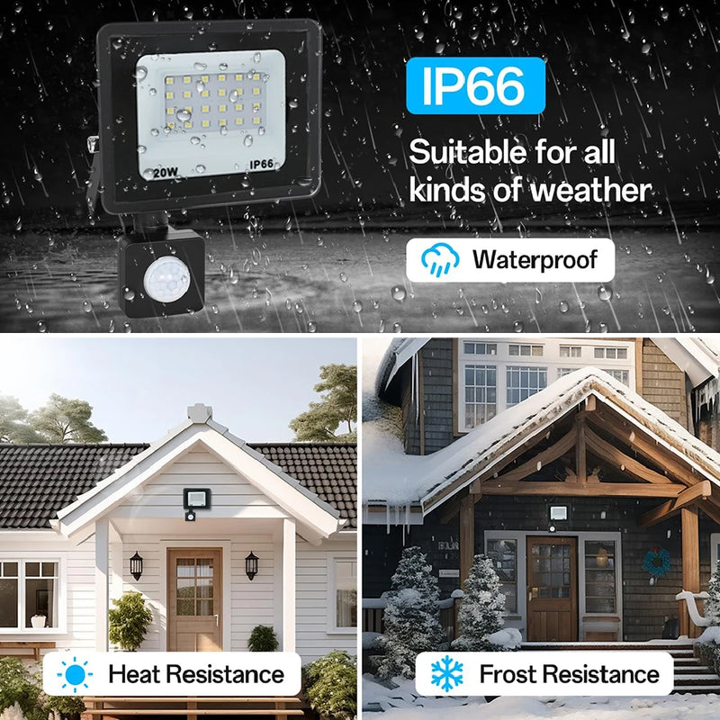 PIR Motion Sensor LED Flood Light 10W 20W 30W 50W 100W 150W 200W 300W AC220V IP66 Waterproof Spotlight Street Floodlight Outdoor