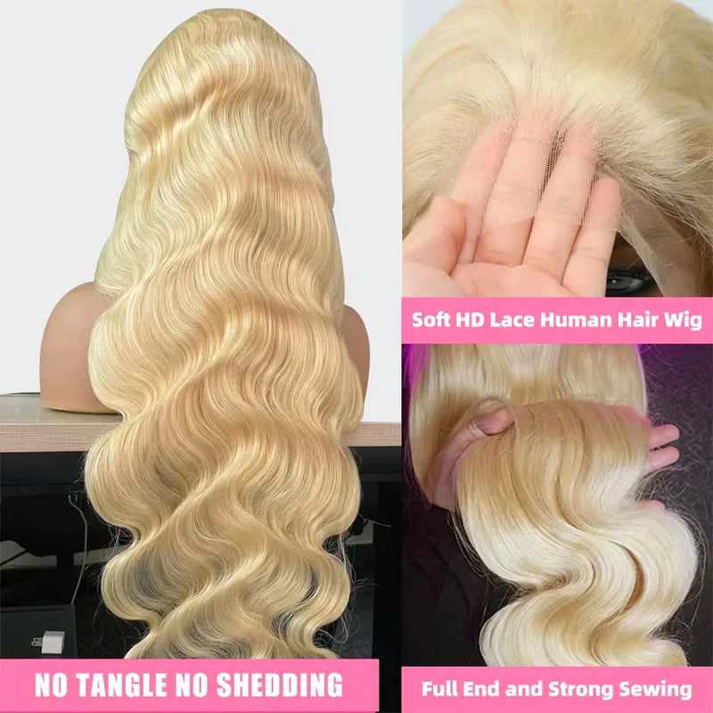 40 inches 613 Honey Blonde Body Wave Wigs 13x6 HD Lace Frontal Human Hair Wigs 13x4 Lace Front Wig Water Wave Pre Plucked