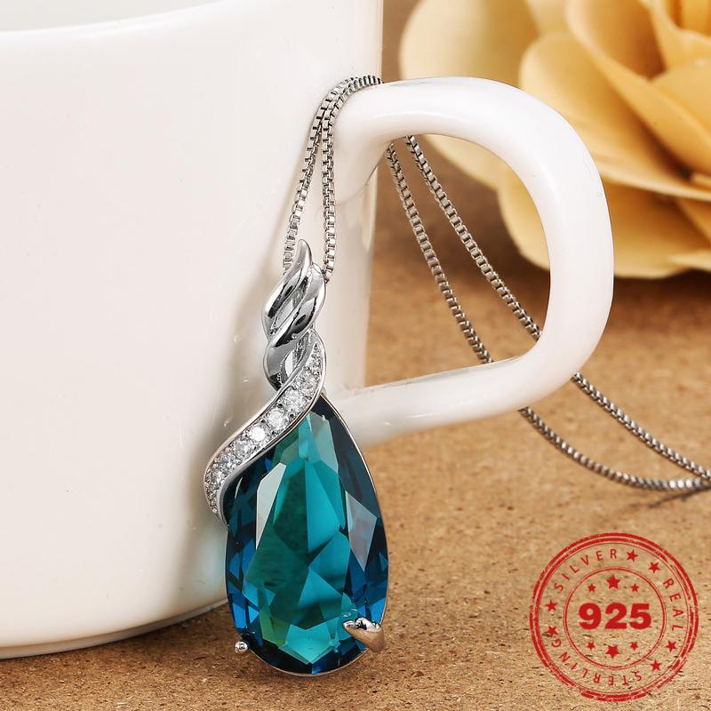 HOYON Pure 925 Sterling Silver Jewelry Single Pendant for Necklace Collares Women Water Drop Blue Gemstone Zircon Bijoux Gifts