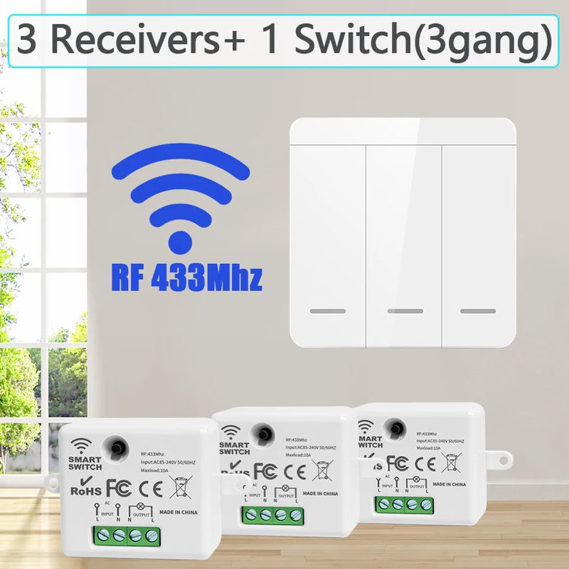 Wireless Light Wall Switch RF 433Mhz Remote Control 1/2/3Gang Interruptor Smart Lighting Switch For Lamp LED 10A 110V 220V