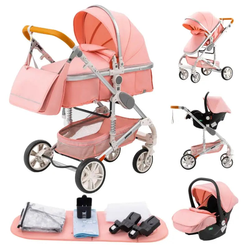 Luxury Baby Stroller 3 in 1 Portable Travel Baby Carriage Fold Pram High Landscape Aluminum Frame Newborn Infant Stroller