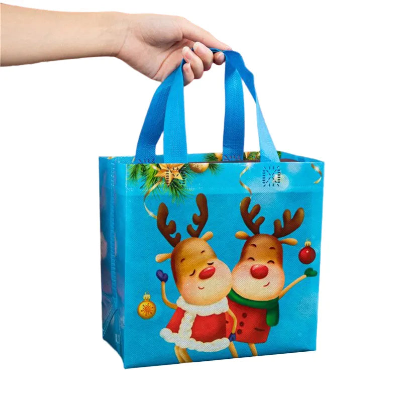 StoBag 12pcs New Year Christmas Tote Bags Gift Packaging Fabric Hnadle Santa Claus Supplies For Home Handmade Kids Party Favors