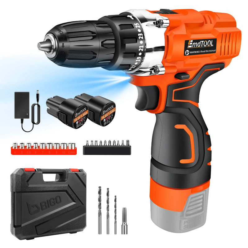 BRIEFNESS 45Nm Cordless Drill Screwdriver 1 Battery Electric Impact Drill 2 Speed Forward Reverse DIY Home Tool Multi-purpose