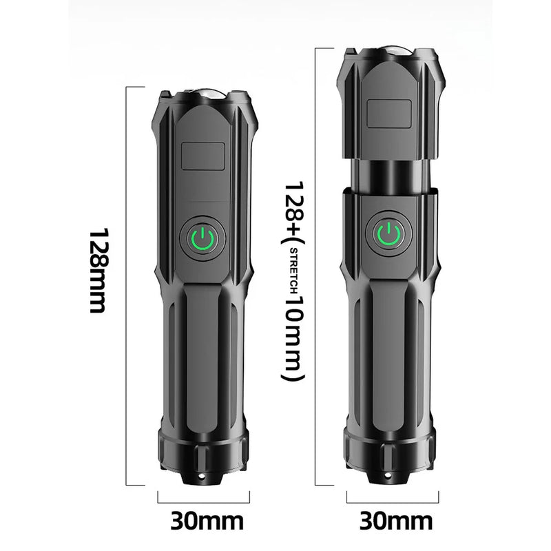 100000LM Powerful Torch Led Flashlight USB Rechargeable Fishing Tactical Hunting Zoomable Lamp for Hiking Camping Daily Home Use