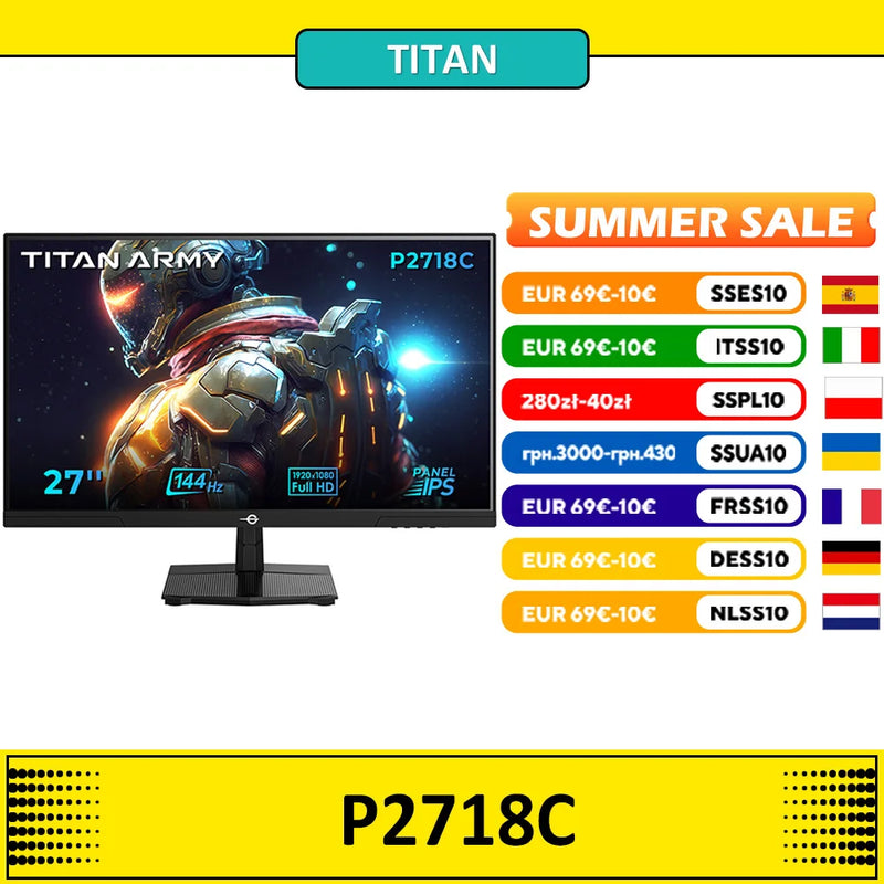 TITAN ARMY P2718C Flat, IPS, FHD 144Hz Refresh Rate, 16:9 Aspect Ratio, Gaming monitors, 27 Inches,350cd/m² (Typ), SRGB,250cd/m²