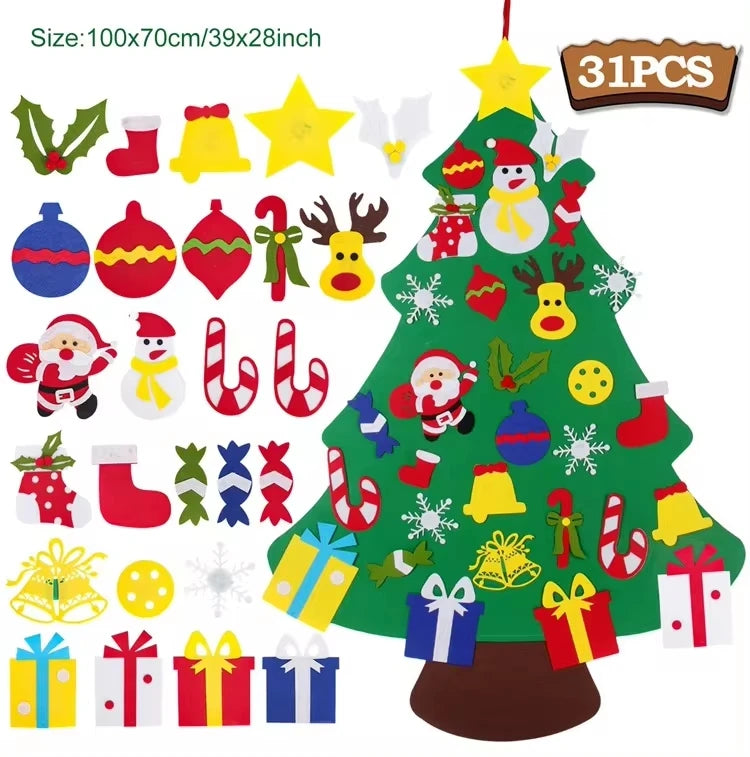 DIY Felt Christmas Tree with Light Merry Christmas Decoration For Home 2024 Xmas Tree Ornaments Navidad Noel New Year Gifts 2025