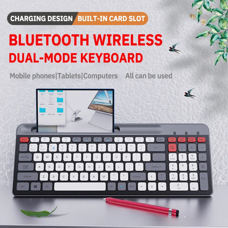 2.4G Wireless Bluetooth Keyboard with Number Pad Wireless Keybaord with Card Slot for Android IOS Desktop Laptop PC