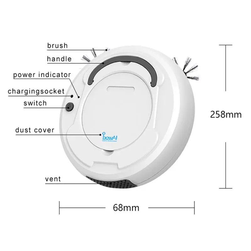 ObowAI Automatic Vacuum Cleaner Robot Wireless 3-In-1 Multifunctional USB Rechargeable Wet & Dry Smart Home Sweeping Cleaning
