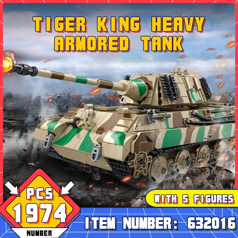1974Pcs Bricks WW2 Military Tiger II Heavy Tank Building Blocks/DIY Designer Armored Tank Model/Toys For Boys Adult Gift