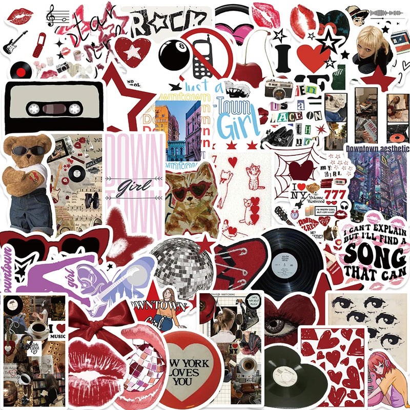 50PCS Downtown Y2K Girls Graffiti Stickers Decals DIY Decoration Notebook Skateboard Guitar Phone Bike Waterproof Kids Toy﻿