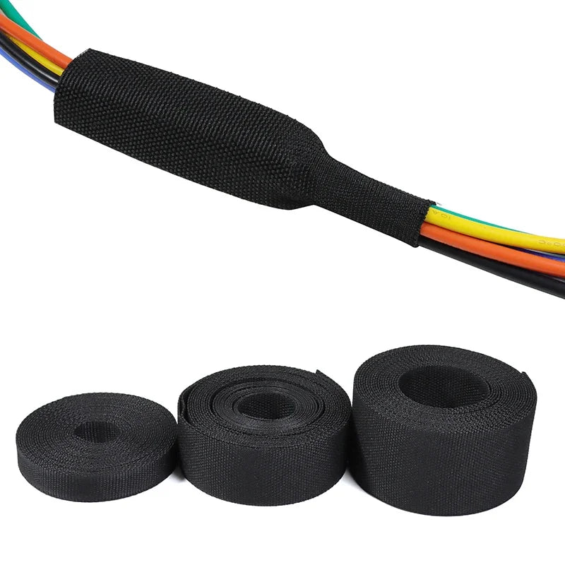 Heat Shrink Braided Cable Sleeve ID 6~100mm Insulation Flam Retardant Wire Wrap Sheath Protection PET Auto Line Organizer