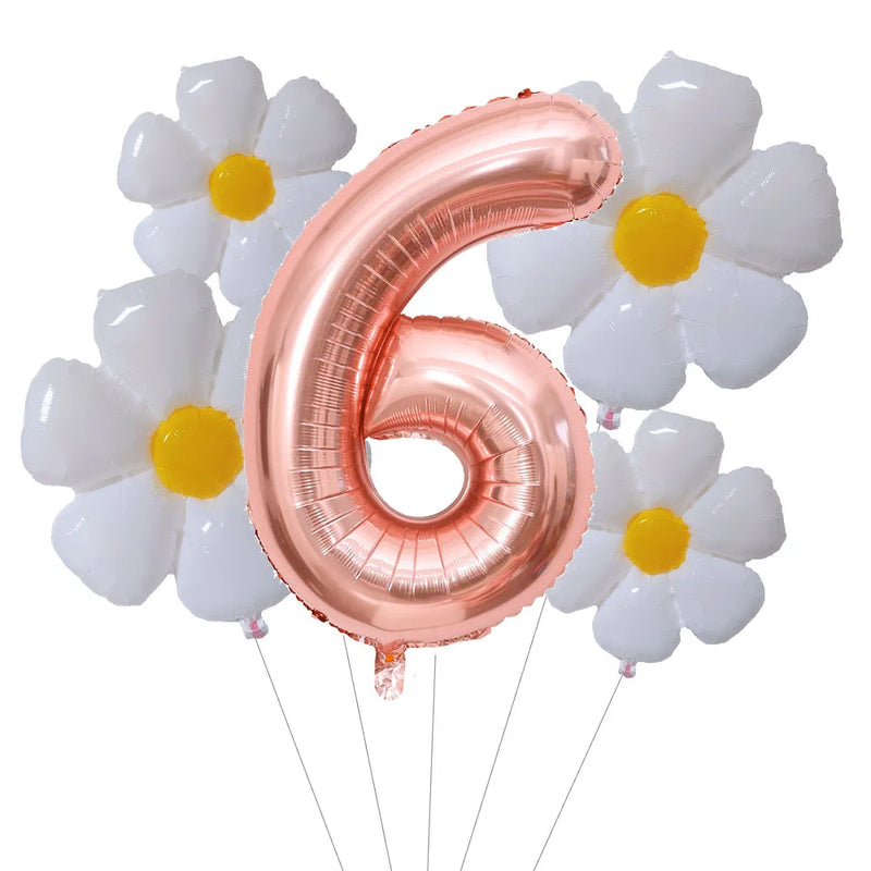 5Pcs Groovy One Party Balloons Set 32inch Rose Gold Number Balloon for First Birthday One Groovy Baby Daisy Party Decorations