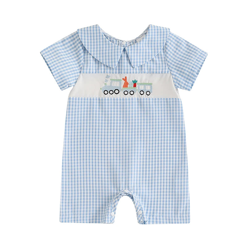 Infant Easter Bunny Romper Sleeveless Round Neck Train Embroidery Jumpsuit Baby Boy Newborn Playsuit Outfit Costume