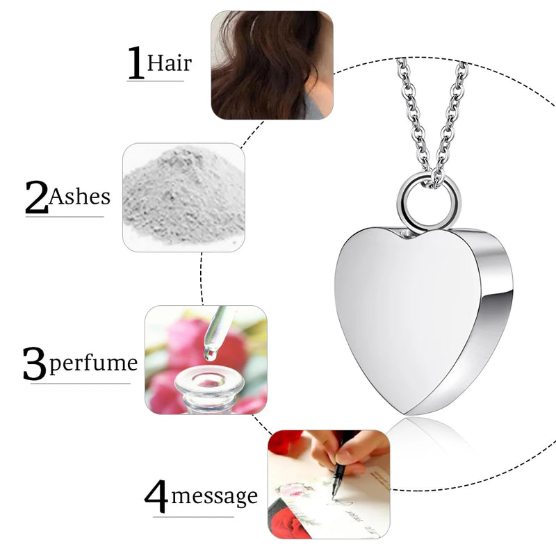 Small Heart Cremation Urn Necklace Carved Locket for Ashes Stainless Steel Memorial Ash Pendant Keepsake Jewelry