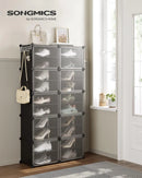 SONGMICS shoe rack with 10 compartments, shoe cabinet, 30x40x30 cm per compartment, narrow, with doors, steel frame, plastic