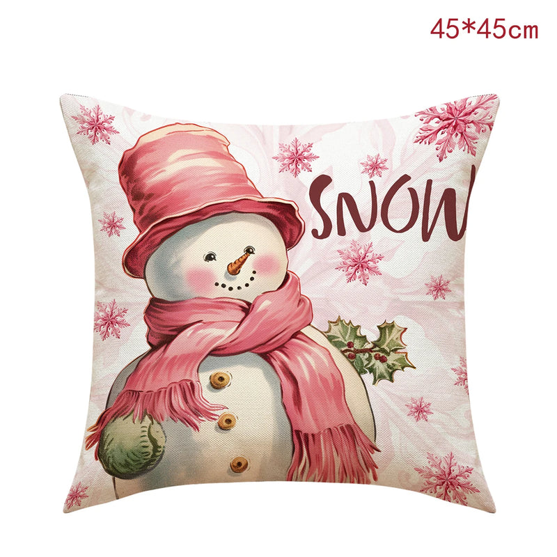 45cm Pink Christmas Peach Skin Pillow Cover Pink Santa Claus Xmas Snowman Pillow Case Merry Christmas Decor For Home 2024 Noel