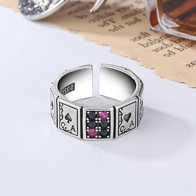 salongfang 2023 New Design Playing Cards Open Cuff Finger Rings Luxury Vintage Jewelry Gift Party For Women Girls
