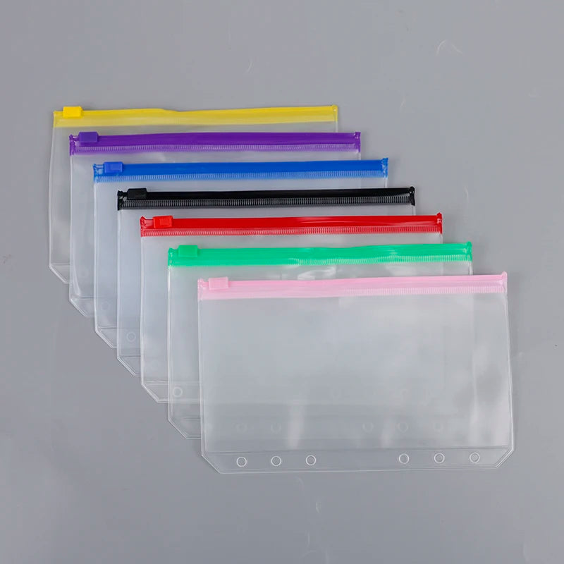 4pcs A6 6-Hole Binder Pockets Waterproof PVC Cash Budget Envelopes Zipper Binder Pouches For Notebook Planner Journey Binders