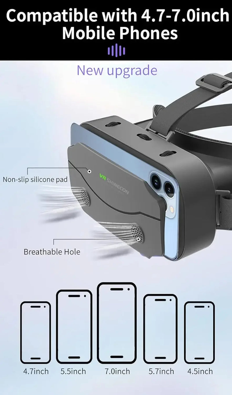 VR Headset Compatible with  Phone Within 4.7-7.2inch Display Screen- Universal Virtual Reality Goggles-  New 3D Glasses