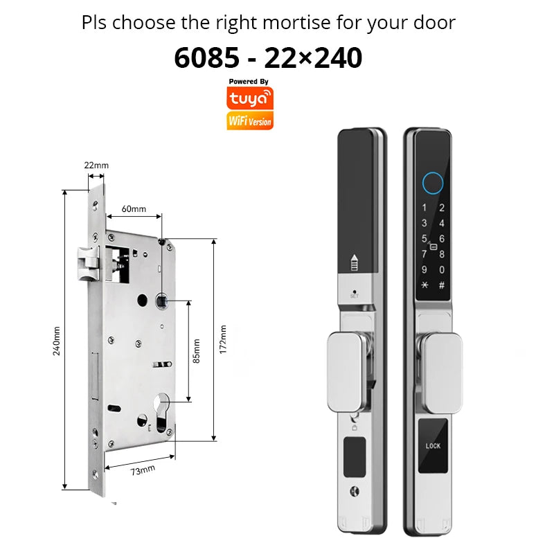 Tuya WiFi Smart Aluminum Door Lock Waterproof Fingerprint APP Password RFID Card Digital Electronic Glass Sliding Door Lock