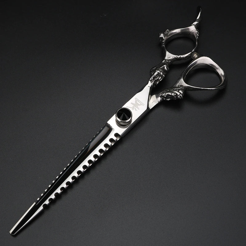 XUANFENG Silver Barber Hair Scissors 7-inch Cutting Scissors and Thinning Scissors Dragon Handle