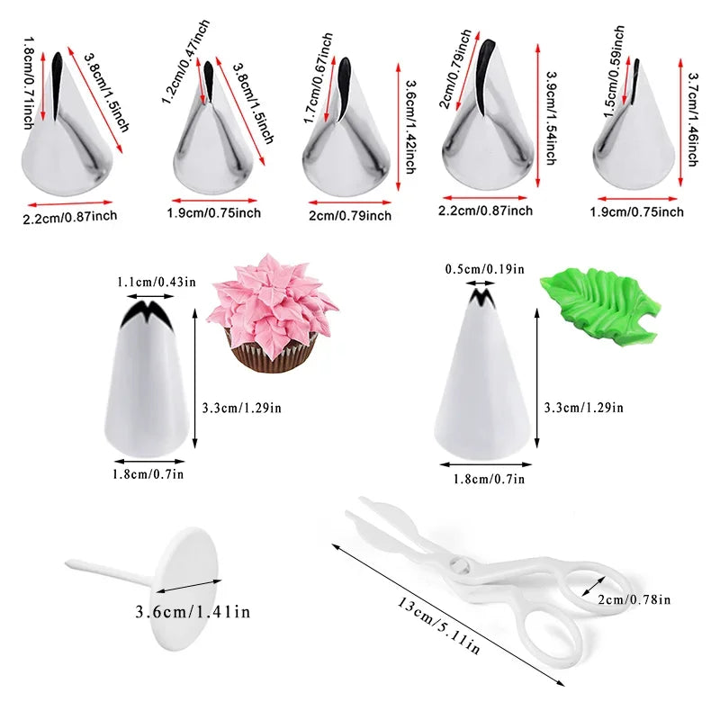 2/5/9pc Flower Scissor Cake Tray Tulips Rose Nozzle Nail Decor Lifter Fondant Cream Decorating Dessert Shop Kitchen Baking Tools