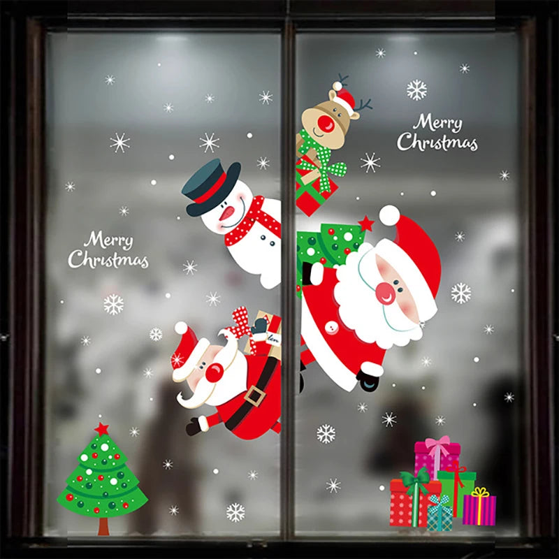 2025 New year Merry Christmas wall Window Stickers Elk Santa Claus Window Clings Decal Christmas Decoration For Home Navidad