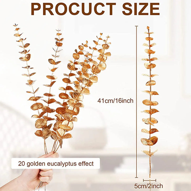 6pcs/Lot Artificial Gold Eucalyptus Branch Stem for Wedding Flower Arrangement Greenery Home Decoration Artificial Plants