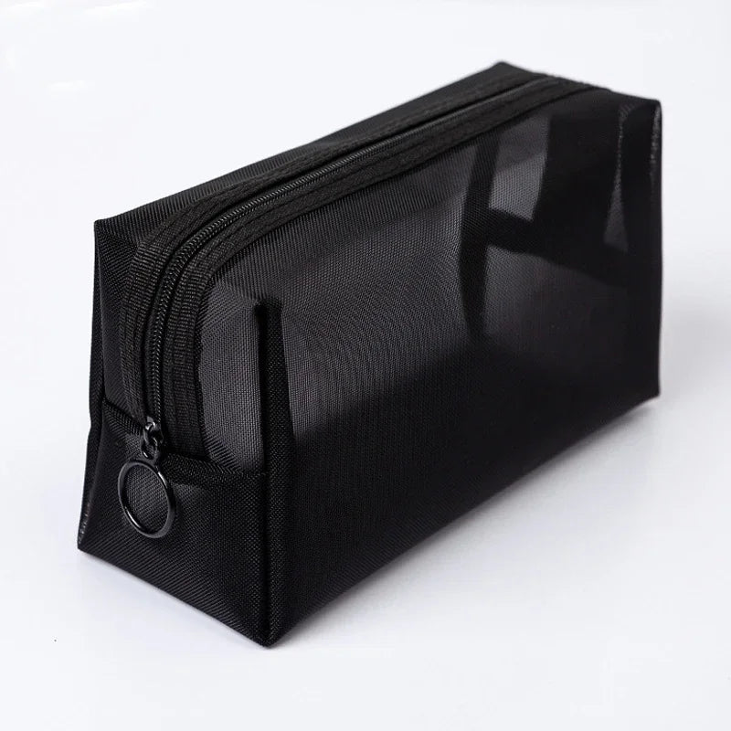 1pcs Black Mesh Cosmetic Bag Women Travel Casual Zipper Make Up Makeup Case Organizer Storage Pouch Toiletry Beauty Wash  Bags