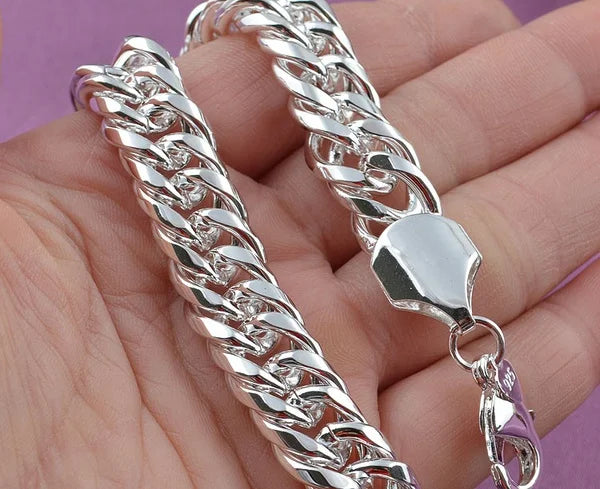 Promotion 100% Authentic 925 Sterling Silver Women Chain Bracelet 10MM Wholesale Fashion Men's Jewelry Silver Men Bracelet