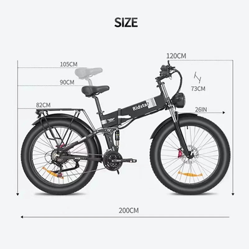 Folding E Bike Ridstar H26 PRO 1500W Motor 23AH Battery Electric Bicycle Hydraulic Brake 26*4.0 Inch Fat Tire Electric Bike