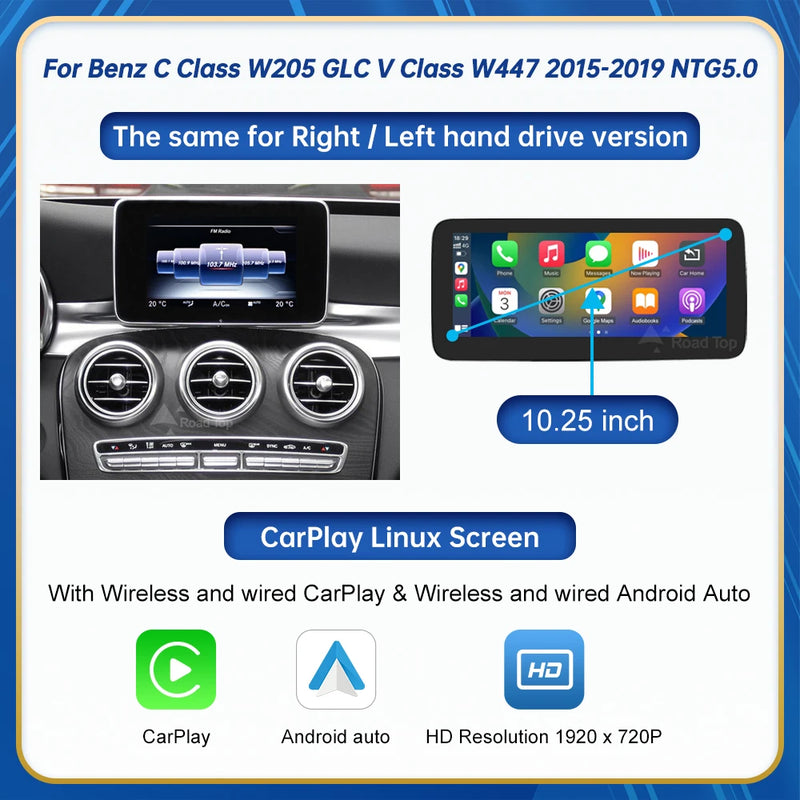 Touch Display Multimedia Player for Mercedes Benz C Class W205 GLC V Class W447 2015-2019 NTG5.0 GPS Carplay Screen