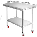 SucceBuy Stainless Steel Kitchen Prep Table With 4 Caster Wheels Backsplash Loads Up to 100KG-300KG for Home Storage Rack Dining