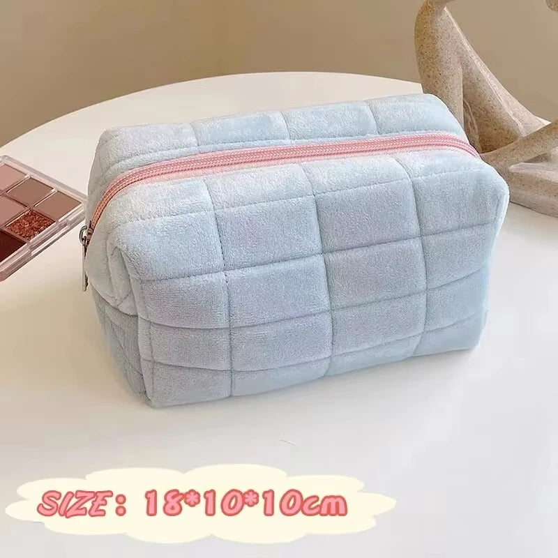 Solid Fur Cosmetic Storage Bag Large Women Zipper Makeup Organizer Handbag Stationery Pencil Case Travel Make Up Toiletry Punch