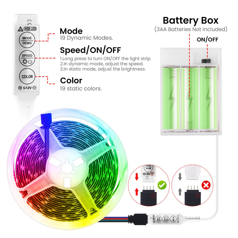 3AA Battery Power RGB Led Strip Light 5V SMD 5050 with 3/17/24Key Remote Control Flexible Tape Waterproof Led Light TV Backlight