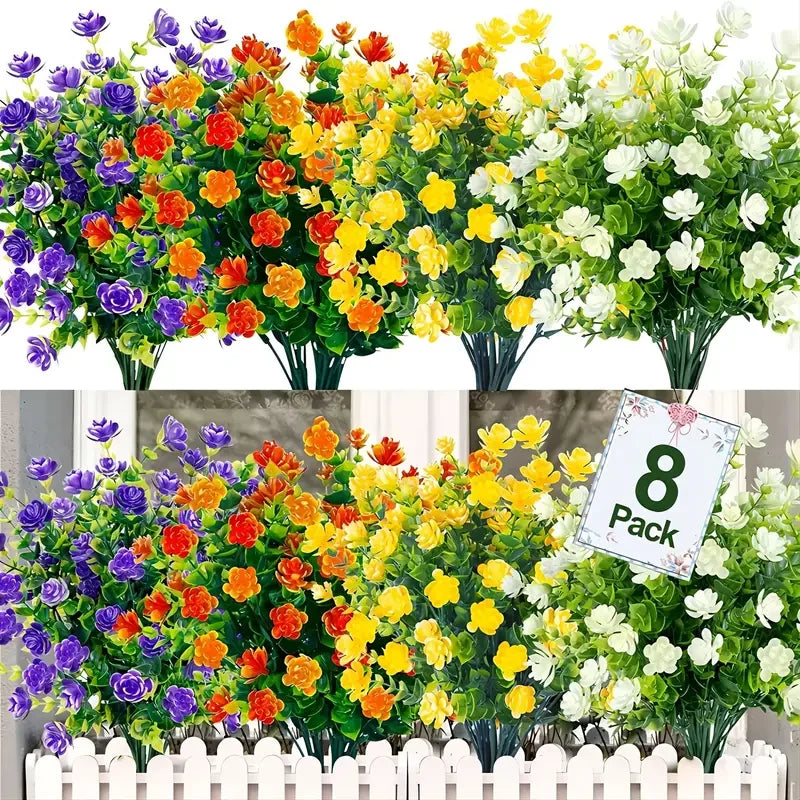 3/8pcs,Anti-UV Artificial Flowers For Home And Garden Decor -Realistic↑₇Simulation Floral Bouquets And Shrubs
