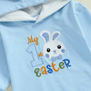 Adorable Baby Easter Bunny Hooded Romper with Long Sleeves and Embroidered Letter Detail for Infant Girls