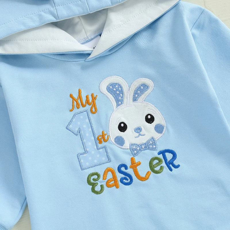 Adorable Baby Easter Bunny Hooded Romper with Long Sleeves and Embroidered Letter Detail for Infant Girls