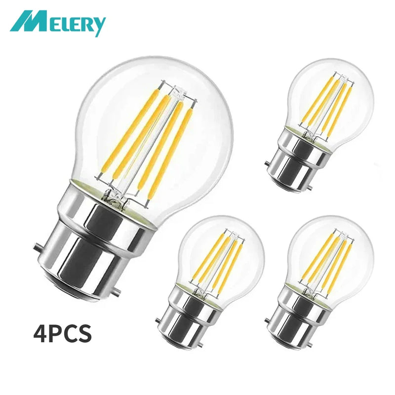 B22 Filament LED Light Bulb 4W Incandescent Bayonet Lamp G45 2700K Warm White Replacement 40W Rustic Clear Energy Class A+ 4PACK