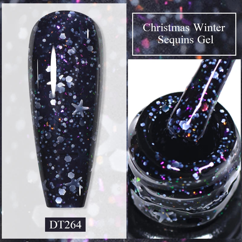 MEET ACROSS 7ml Christmas Seris Gel Nail Polish Winter Green Red Sequins Gel Polish For Manicure Uv Led Gel Varnish Nail Art