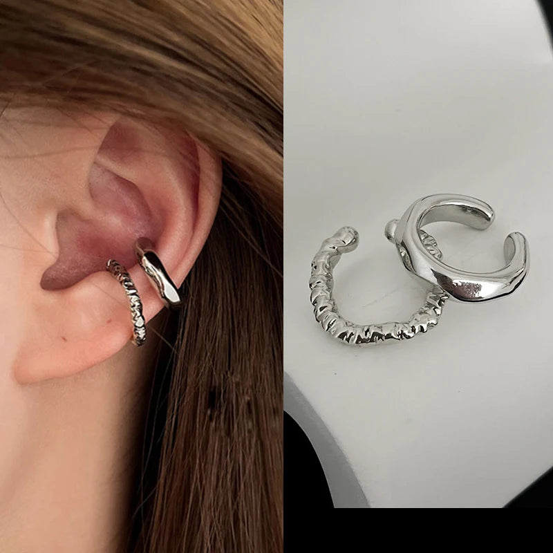 Punk Irregular Geometric Ear Cuff Earrings for Women Non-Piercing Metal Ear Clip Earring Fake Cartilage Fashion Jewelry Party