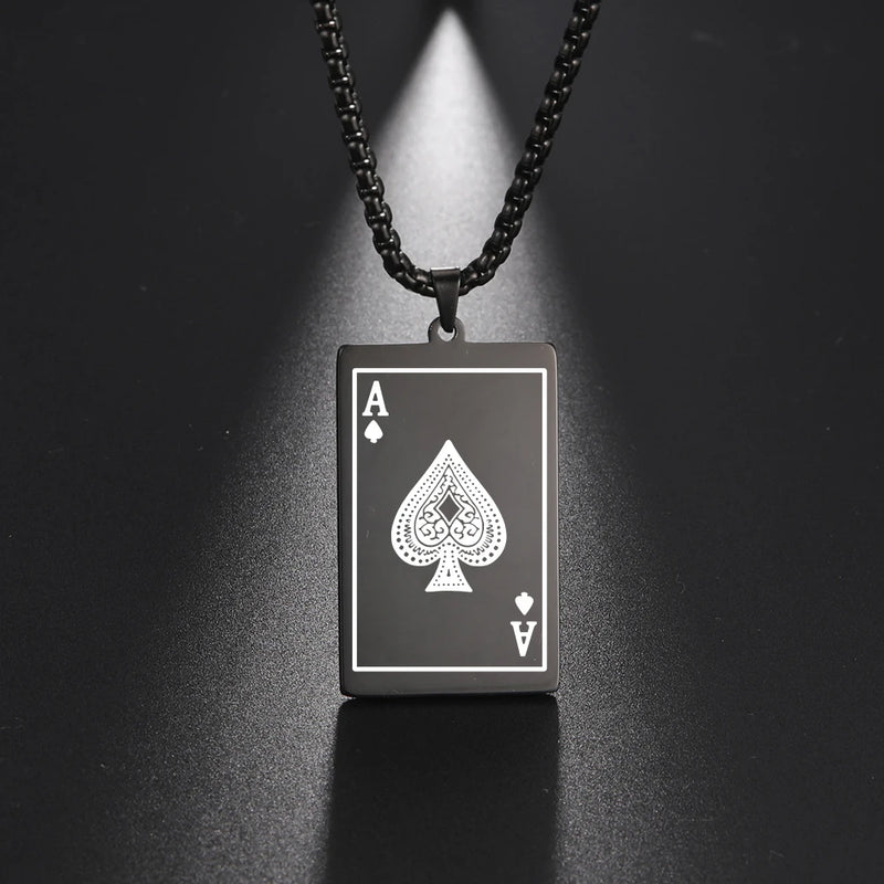 Skyrim New Stainless Steel Poker Card Ace of Spades Pendant Chain Necklace For Men Women Jewelry Hip Hop Jewelry Gifts Wholesale