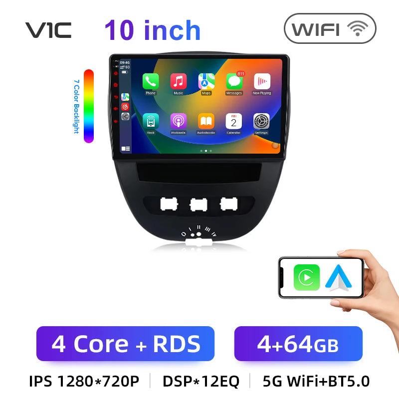 Junsun Android14 Wireless CarPlay for Apple Auto Car Radio Stereo for Peugeot 107 Toyota Aygo Citroen GPS TouchScreen Multimedia